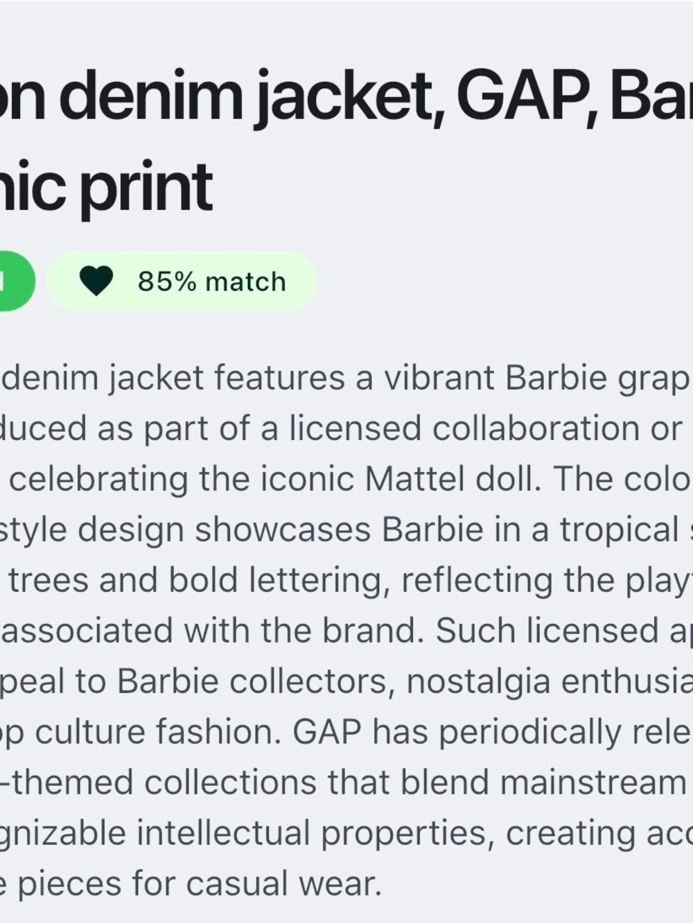 GAP Barbie Beach Blast Graphic Denim Jacket - Cream with Pink & Multicolor - Picture 4 of 4